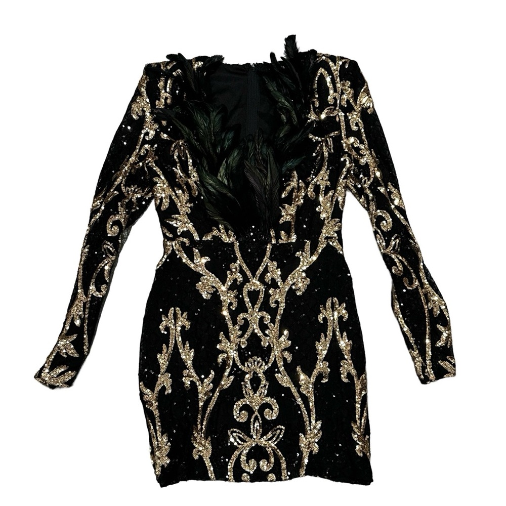 Banjul Sequin Feather Cocktail Dress Size Medium